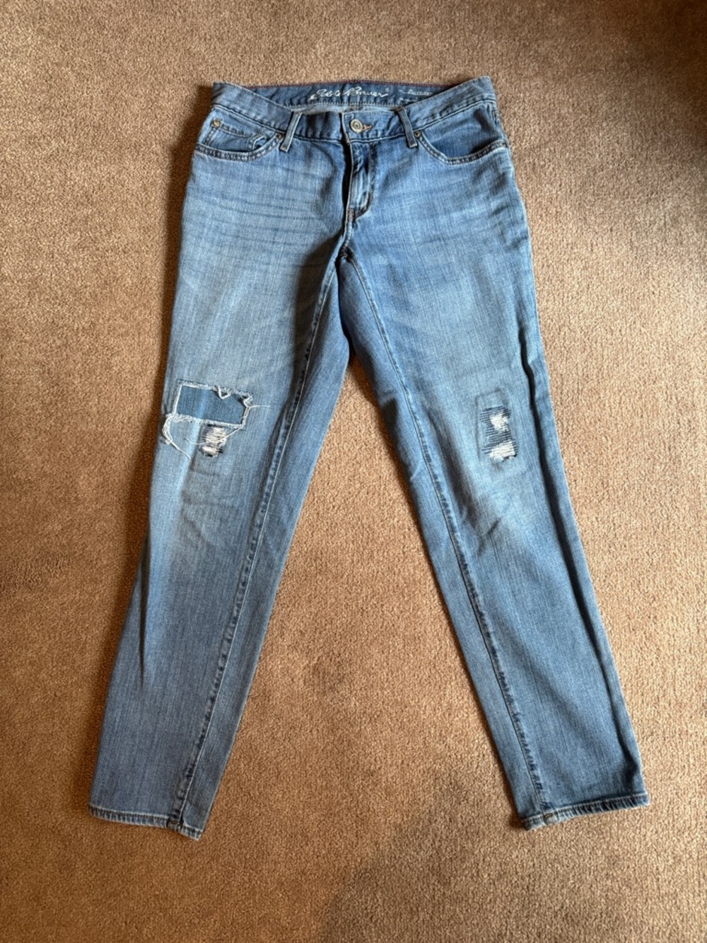 Eddie Bauer Light Blue Boyfriend Slim Jeans with Knee Distress